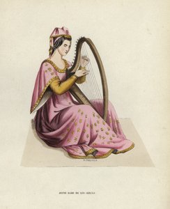 14. Yüzyıldan Genç Bayan (renkli gravür) by European School