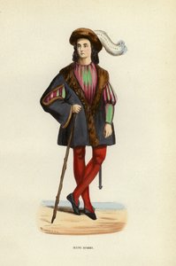 Genç Adam (renkli gravür) by European School
