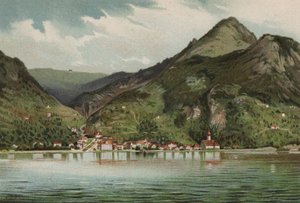 Lucerne Gölü: Gersau (renkli litografi) by European School