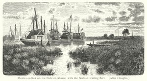 Nubian ticaret filosu ile Bahr-el-Ghazal üzerinde Meshra-er-Rek (gravür) by European School