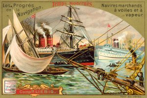 Modern yelkenli ve buharlı ticaret gemileri (chromolitho) by European School