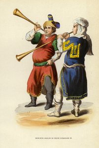 Edward III Saltanatının İngiliz Müzisyenleri (renkli gravür) by European School