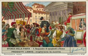 Yasadışı ticareti yapılan spagettiye el konulması, Roma (chromolitho) by European School