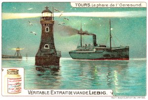 Danimarka ve İsveç arasındaki Oresund Deniz Feneri (chromolitho) by European School