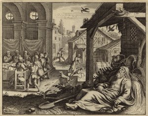 Tobit, serçelerin dışkısıyla kör oldu (gravür) by European School