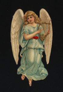 Viktorya dönemi artıkları: Bir arp çalan melek (chromolitho) by European School