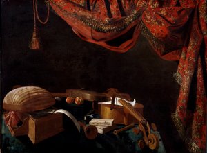 Müzik Aletleri ve Kitaplarla Natürmort Tablosu, Evaristo Baschenis by Evaristo Baschenis