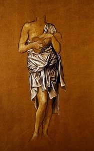 İskelede sol elini kullanan kadın İstekli/ St Christin (kağıt üzerinde mavi ve beyaz pastel boya) by Evelyn De Morgan