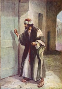 Gece Yarısı Bir Dost, Luka II: 5 (renkli taş baskı) by Evelyn Stuart Hardy