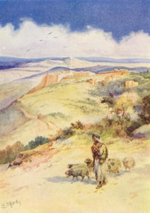 Çoban Çocuk David (renkli taş baskı) by Evelyn Stuart Hardy