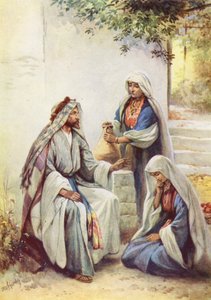 İsa, Meryem ve Marta ile (renkli taş baskı) by Evelyn Stuart Hardy