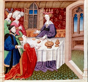 Iseult (veya Iseult), masasında oturan Kraliçe Guenevre