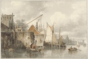 Bir rıhtımda tekneler by Everhardus Koster