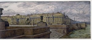 Saint Petersburg'daki Senato Yeri. Neva kıyısındaki binaların tanımı. Evgeny Evgenyevich Lanceray'in (Eugene Lansere) (1875-1946) eseri, litografi