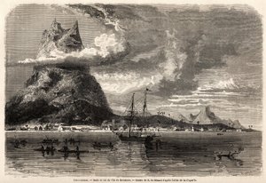 Borabora adasının Rade ve zirvesi, Evremond Auguste de Berard (1824-1881), bir doğa bilimcinin Galapagos takımadaları ve mercan adalarındaki yolculuğunu göstermek için 1858