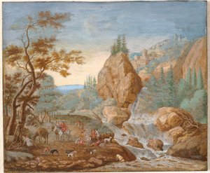 Ön Planda Bir Av Partisi Olan Dağ Manzarası by F.C. van Bracht