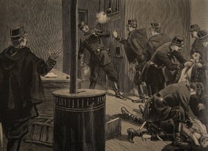 Etievant, The Anarchist Shoots from the Grate, 'Le Petit Journal: Supplement illustre'den çizim, 30 Ocak 1898