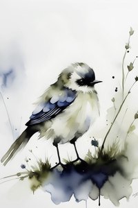 Suluboya resminde yalnız bir kuş, duvar dekoru iç mekan sanat baskıları by F. Abderrahim