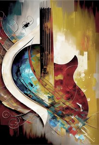 Soyut müzik yağlıboya: gitar kalın fırça darbeleri tuval sanat baskıları by F. Abderrahim