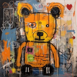 Dekor sevimli ayı soyut resim, jean michel Basquiat tarzı, sanat baskıları by F. Abderrahim