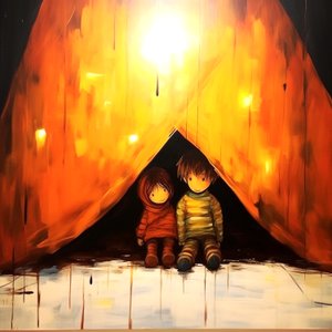 İki masum çocuğun çizimi, gerçeküstü duvar sanatı | Kanvas Tablolar by F. Abderrahim