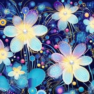 Mavi çiçek motifli desen, yayoi kusama tarzı, çevrimiçi güzel sanatlar baskıları by F. Abderrahim