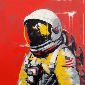 Minimalist kalın vuruşlarla boyama Uzayda bir astronot, Duvar Sanatı | Kanvas Tablolar by F. Abderrahim