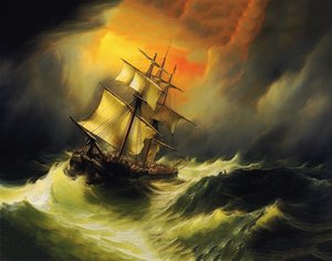 Denizde Fırtınada Gemi, William Turner boyama stili, talep üzerine baskı by F. Abderrahim