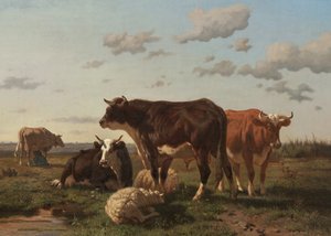 Bir manzarada sığır ve koyun, 1850 by F. Jurnet