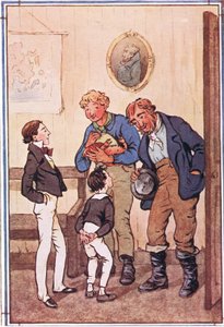 Bay Peggotty ceplerinden iki harika ıstakoz, devasa bir yengeç ve büyük bir kanvas çanta karides çıkardı, David Copperfield, 1914