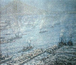 East River, New York, Kış (tuval üzerine yağlı boya) by F. Usher de Voll