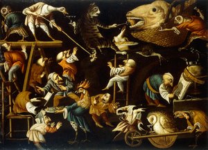 Hayali Hayvanlar ve Cüceler Dövüşüyor, İçiyor ve Alemde by Faustino Bocchi or Boccasi