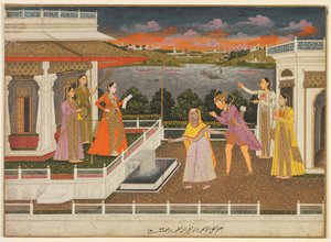 Gözleri bağlı bir talip bir prensesin önüne getirilir, tersine: kayan çiçek sarmaşıkları, 1755.