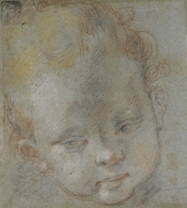 Recto: Bir Çocuğun Başı (mavimsi-gri kağıt üzerinde siyah, kırmızı, beyaz, pembe ve sarı tebeşirler) by Federico Barocci