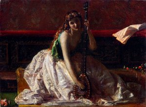 Scapigliatura: Faruffini, Federico (1831-1869) için Lute Player. Tuval üzerine yağlı boya, ebat : 26x35