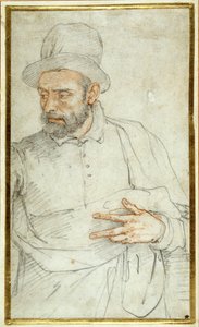 Sakallı bir adam, yarım uzunlukta, sokak için giyinmiş ayakta (kağıt üzerinde renkli tebeşirler) by Federico Zuccaro