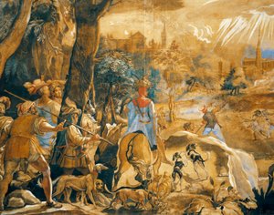 Hayali Floransa ile avlanma sahnesi by Federico Zuccaro