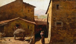 Rustik Toskana çiftlik evleri, Federico Andreotti (1847-1930), panel üzerine yağlı boya