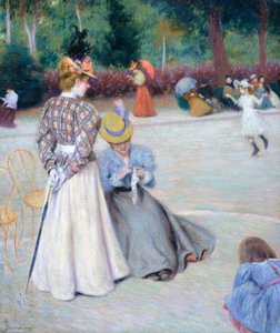 Parkta oyunlar, Federico Zandomeneghi (1841-1917), tuval üzerine yağlıboya, 55,5x45,5 cm by Federigo Zandomeneghi