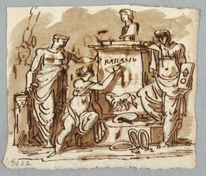 Palladio'dan sonra Palladio'nun büstü ve Romulus ve Remus'lu kurt ile anıt by Felice Giani