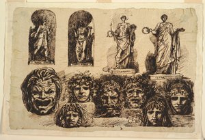 Dört Heykel ve Yedi Maske Çalışmaları by Felice Giani