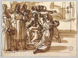 Raphael Sanzio'dan sonra "Heliodorus'un Çıkarılması"nda Başrahip ve Tabure Taşıyıcılar ve Yanlarındaki Kadınlar by Felice Giani
