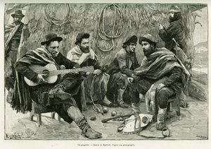 Bir payador, yürüyen şarkıcıların dizelerinde düello. Edouard Charton (1807-1890), Hachette, Paris tarafından yönetilen le tour du monde 1888