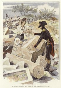 Niğbolu harabeleri arasında bir asker başka bir askere çömlek veriyor. by Felicien baron de Myrbach Rheinfeld