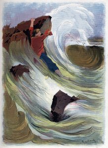 Robinson Crusoe bir kayaya tutunmayı başarır. by Felicien baron de Myrbach Rheinfeld