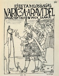 Bir İnka ayini vesilesiyle bir lamanın kurban edilmesi (Mürekkep çizimi, c.1587) by Felipe Huaman Poma de Ayala