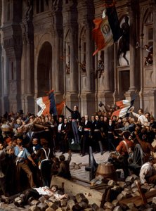 1848 Devrimi: Alphonse de Lamartine (1790 - 1869), Belediye Binasında üç renkli bayrak için kırmızı bayrağı reddediyor. Paris, 26 Şubat 1848. Henri Felix Philippoteaux (1815 - 1884), Paris, Musee Du PetitPalais - 1848 Devrimi