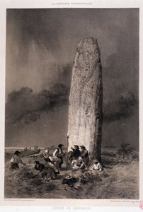 Kergadiou (Finistere) menhiri çevresindeki köylüler - “Çağdaş Brittany” de, hasta. Yazan: Felix Benoist, ed. Marangoz, Paris by Felix Benoist