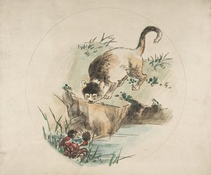 Tabak Dekorasyonu: Yengeç Avlayan Bir Kedi, 1850-1914. by Felix Bracquemond