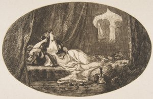 Titres de Romance, 1857'den bir haremde uzanmış Odalık. by Felix Bracquemond